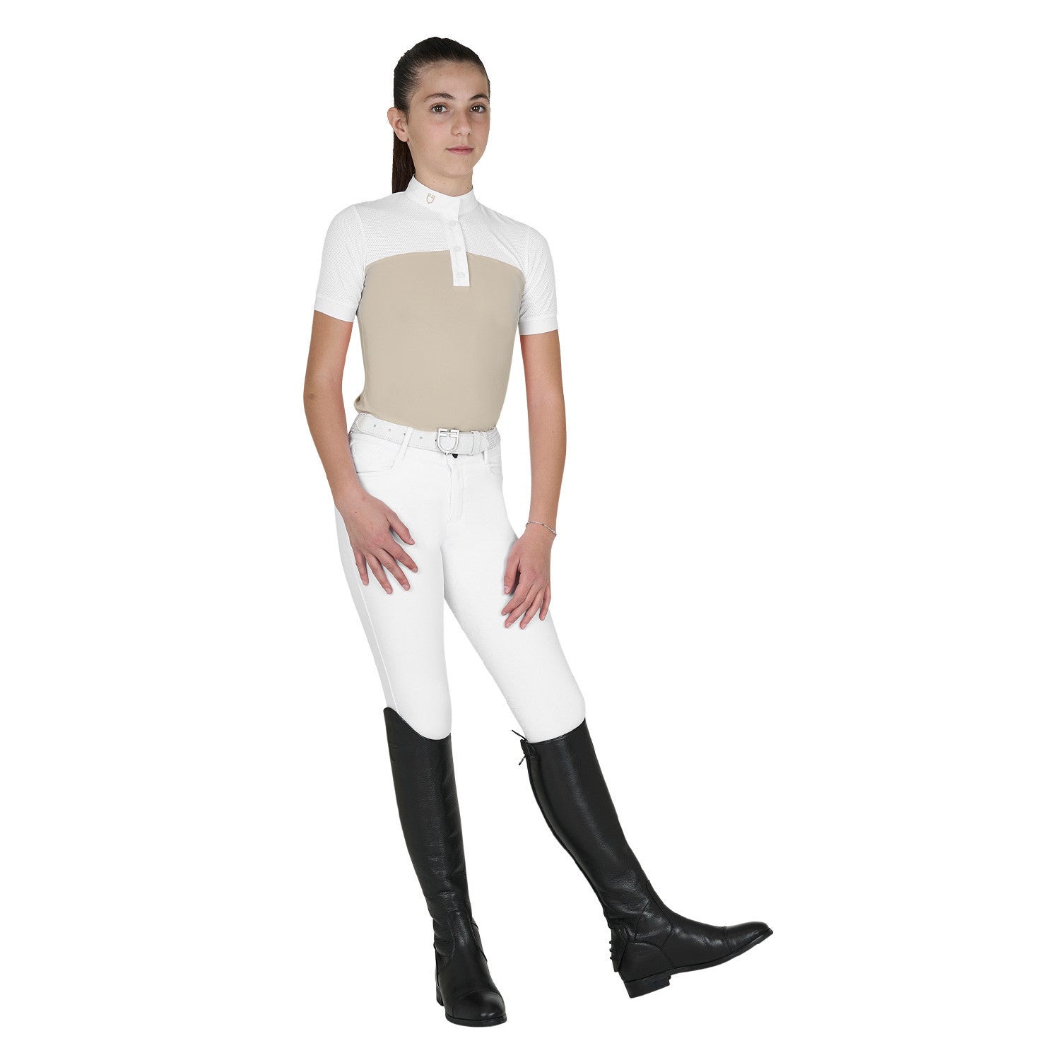 Girls' slim fit competition polo shirt with perforated fabric