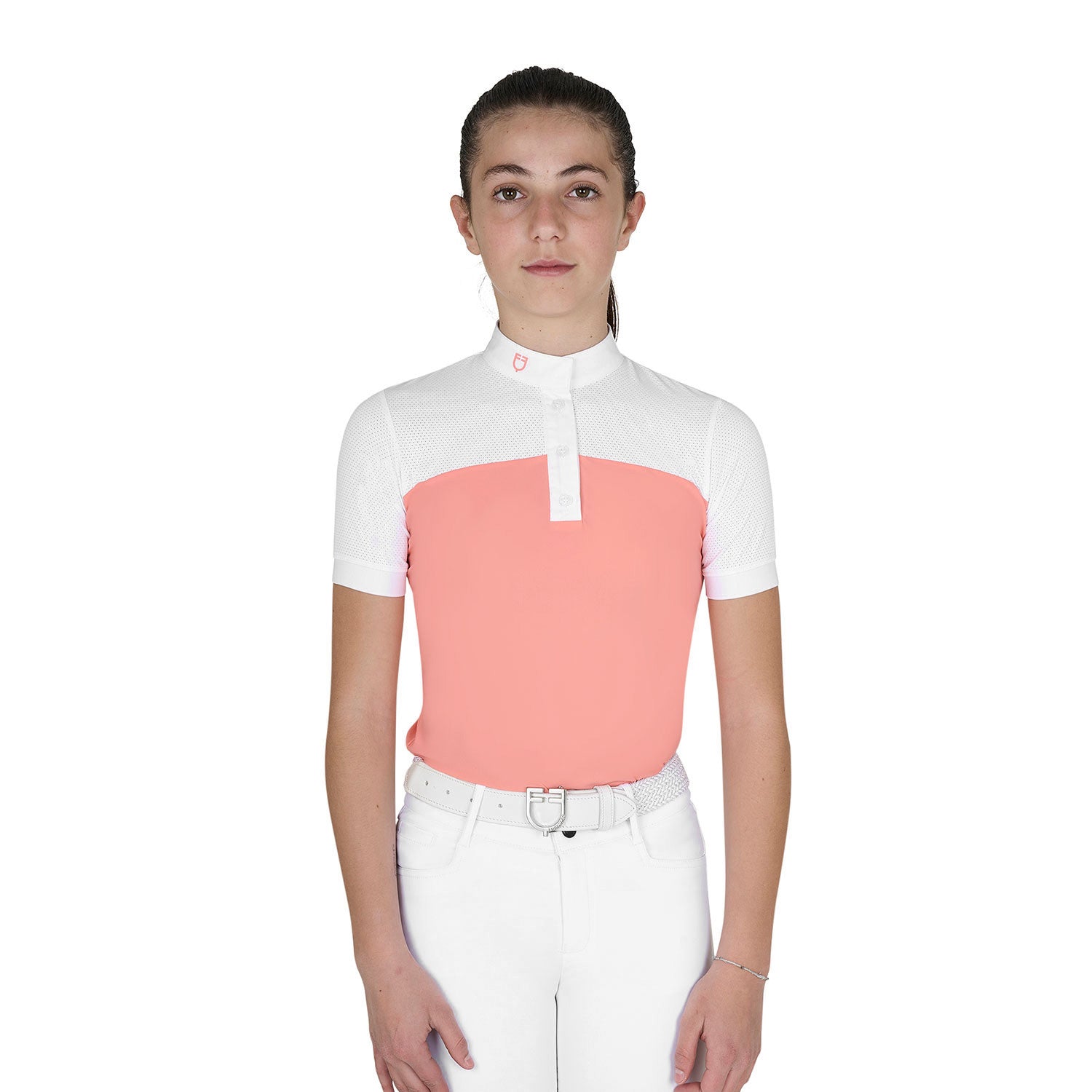 Equestro Girls' slim fit competition polo shirt with perforated fabric