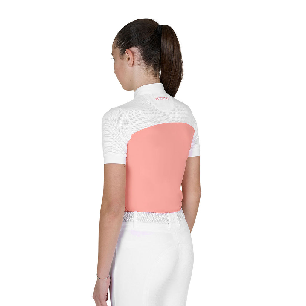 Girls' slim fit competition polo shirt with perforated fabric