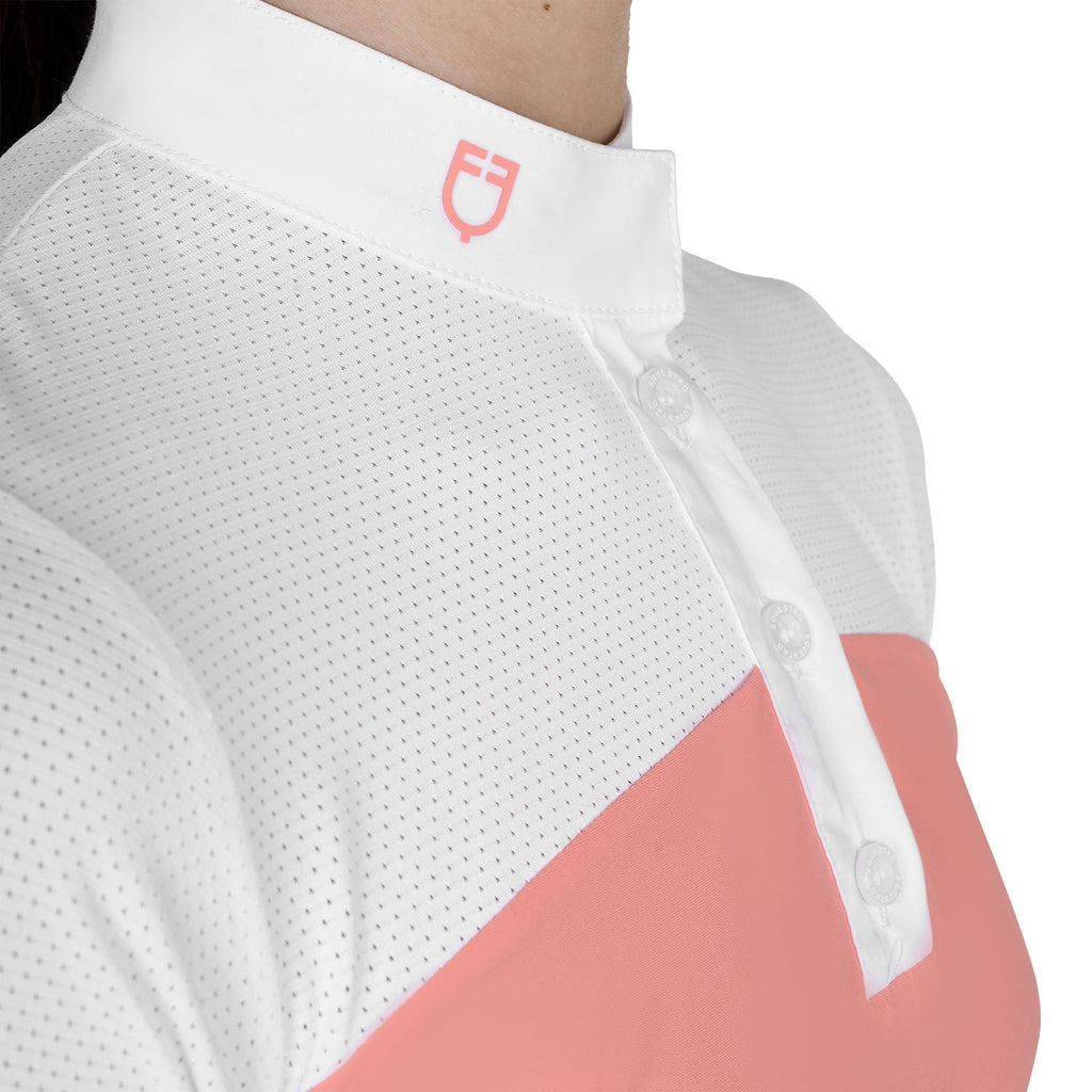 Girls' slim fit competition polo shirt with perforated fabric