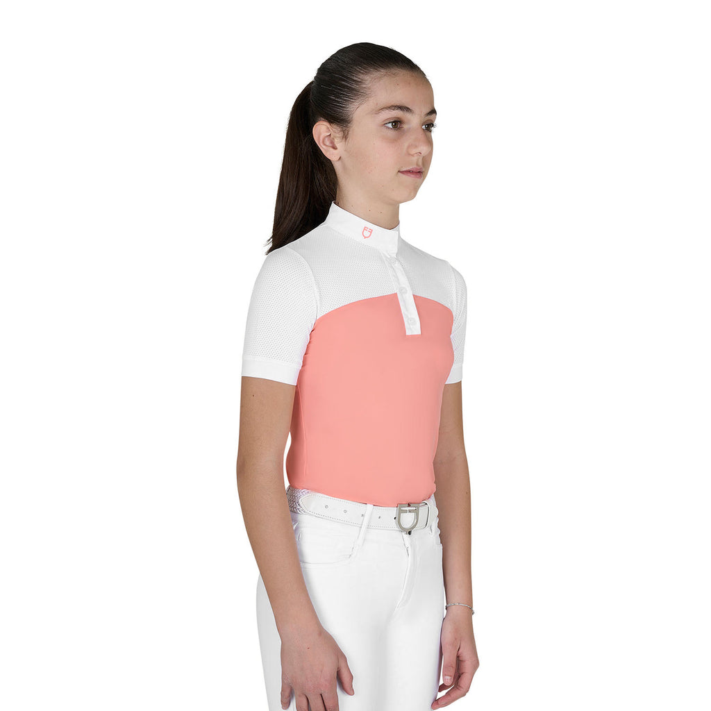 Girls' slim fit competition polo shirt with perforated fabric