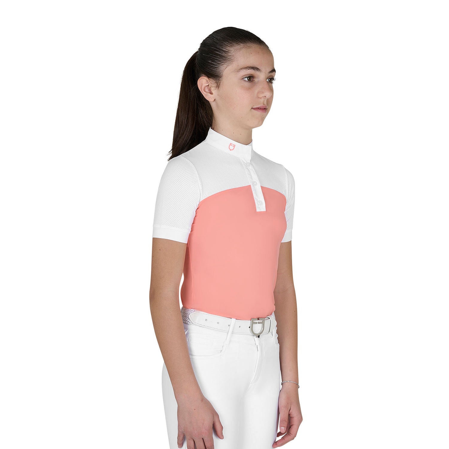 Girls' slim fit competition polo shirt with perforated fabric