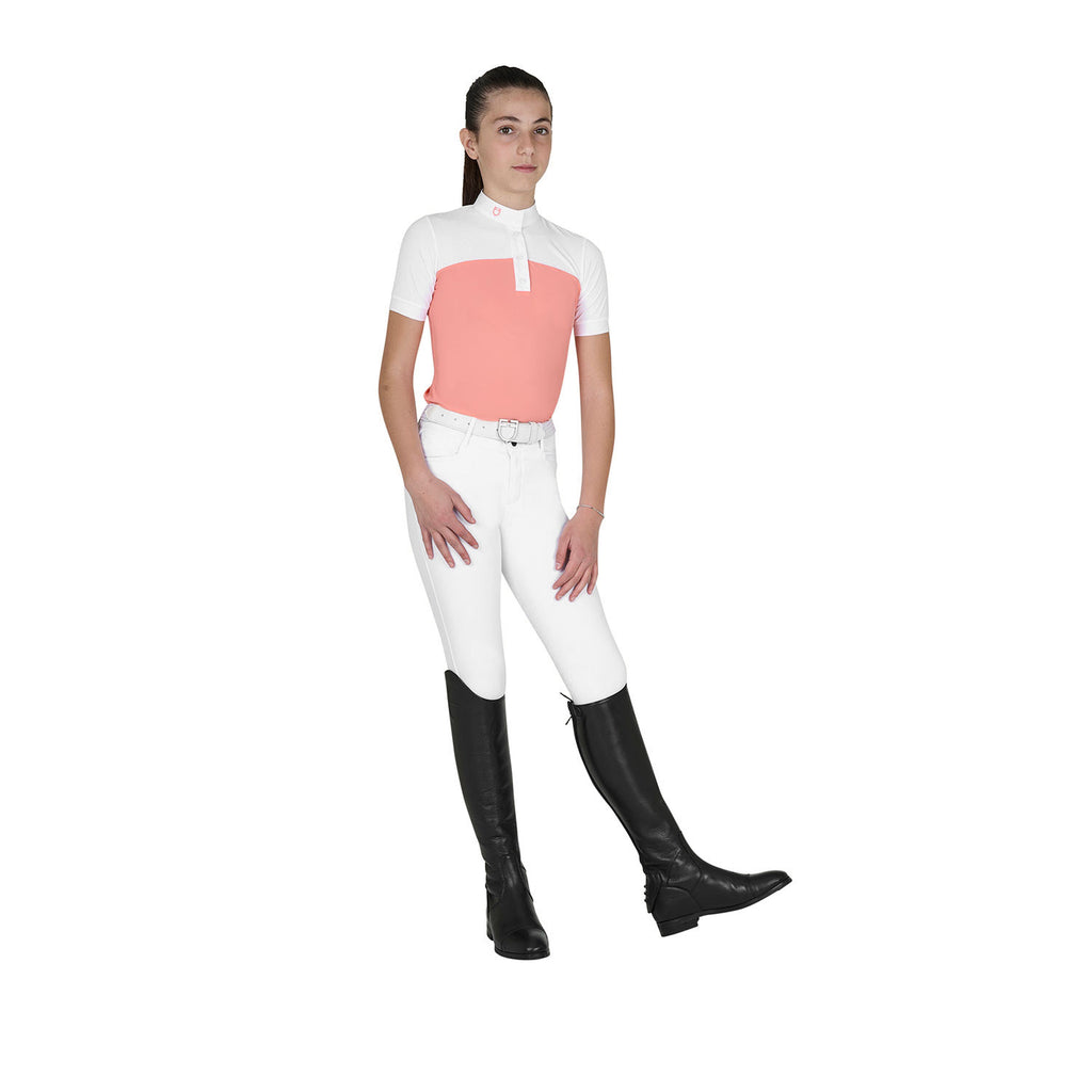 Girls' slim fit competition polo shirt with perforated fabric