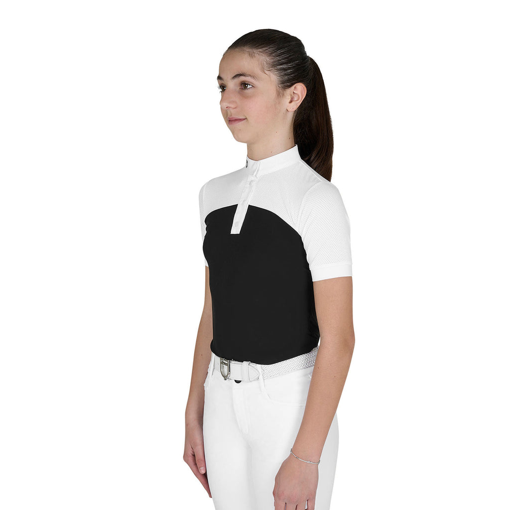 Girls' slim fit competition polo shirt with perforated fabric