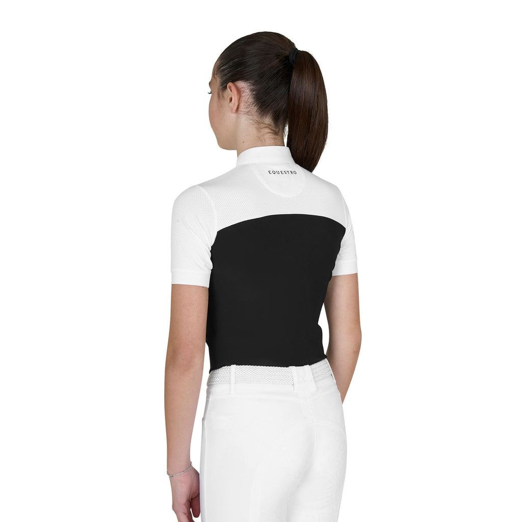 Girls' slim fit competition polo shirt with perforated fabric