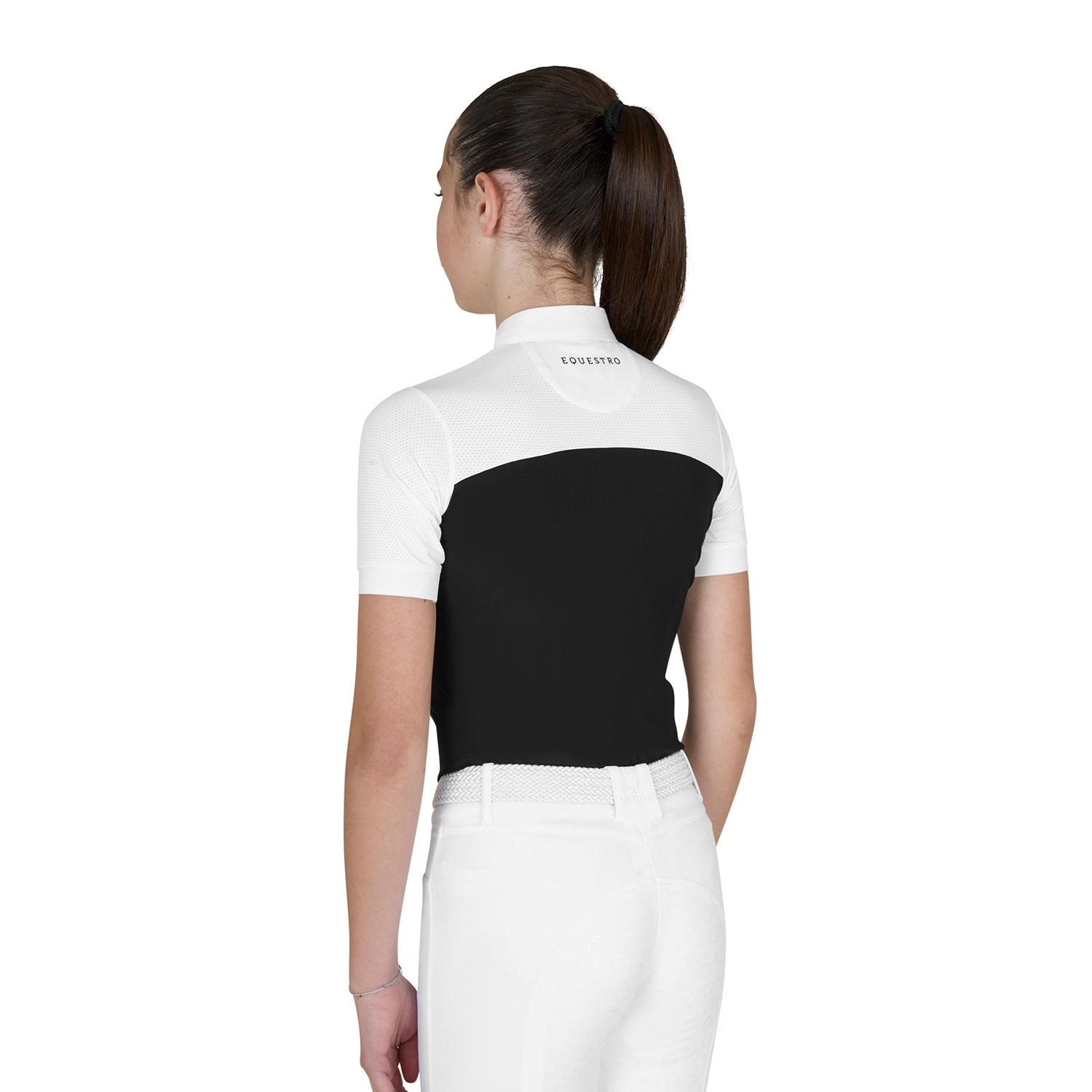 Girls' slim fit competition polo shirt with perforated fabric
