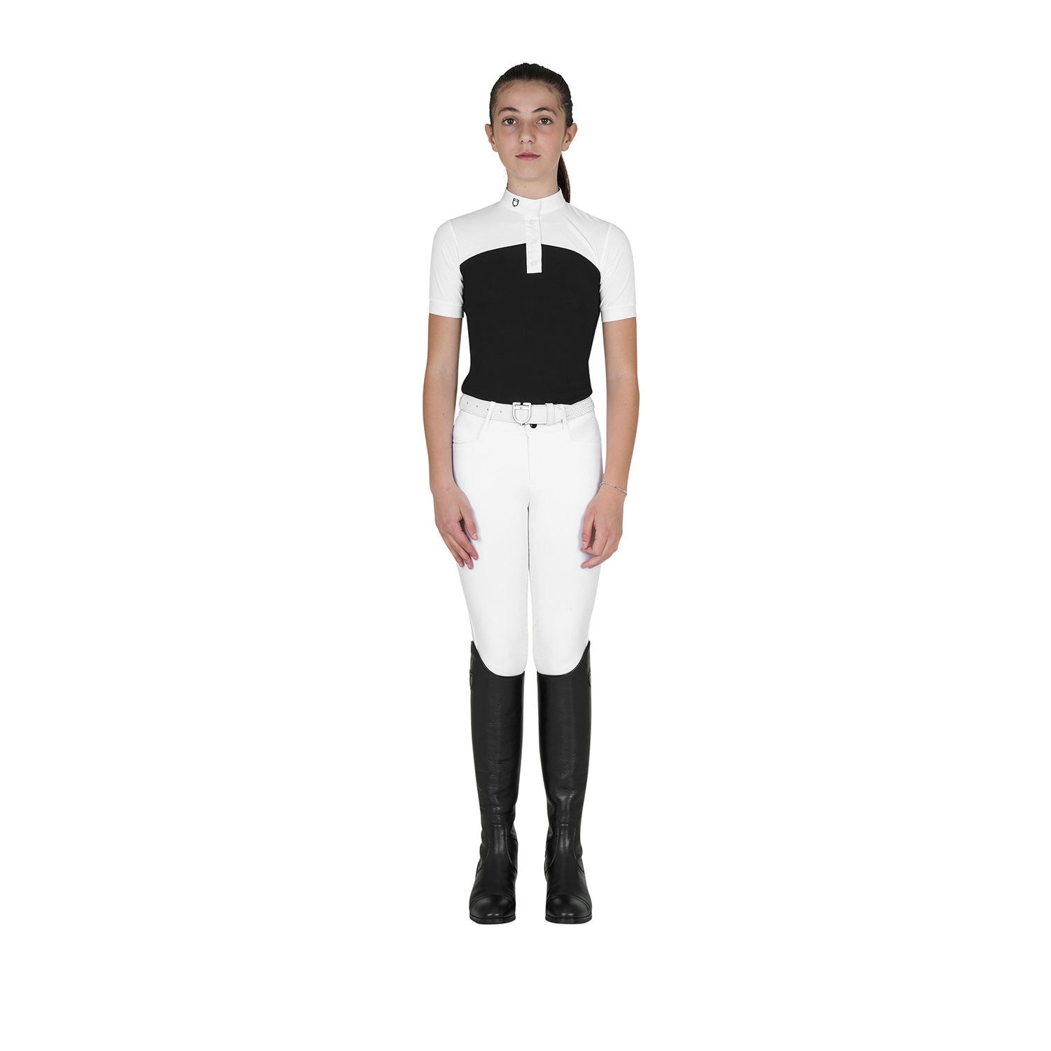 Girls' slim fit competition polo shirt with perforated fabric