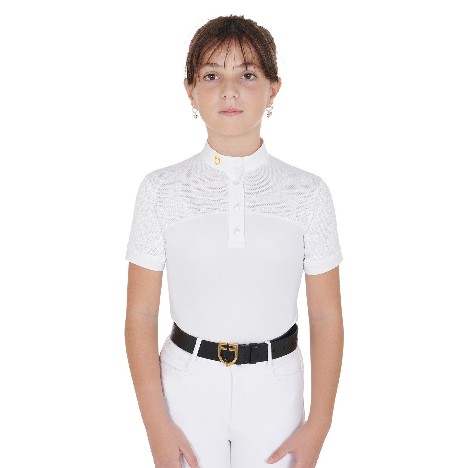 Equestro Girls' slim fit competition polo shirt with perforated fabric