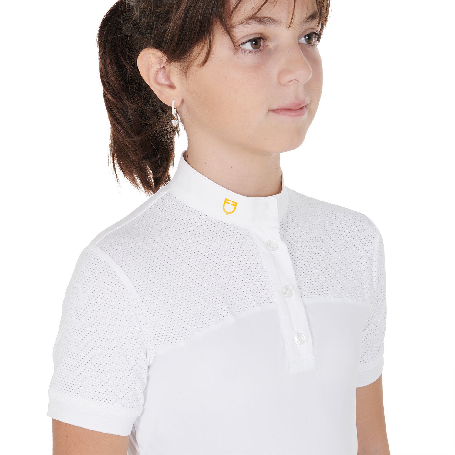 Girls' slim fit competition polo shirt with perforated fabric