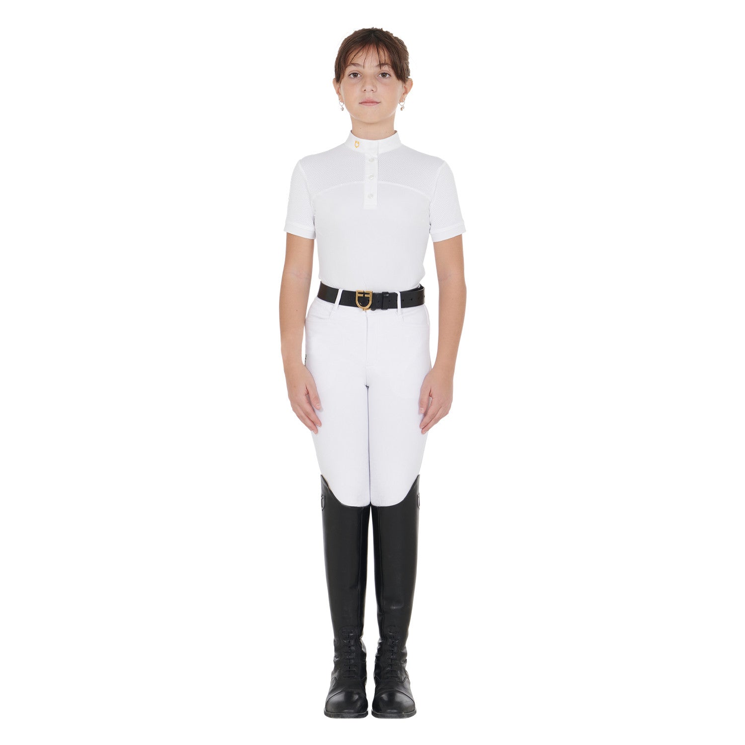 Girls' slim fit competition polo shirt with perforated fabric