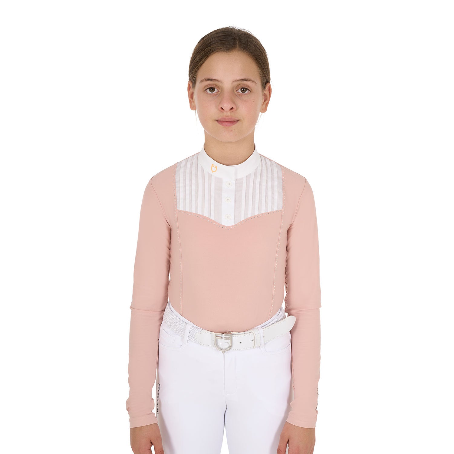 Equestro Girls' slim fit competiton polo shirt rhinestones