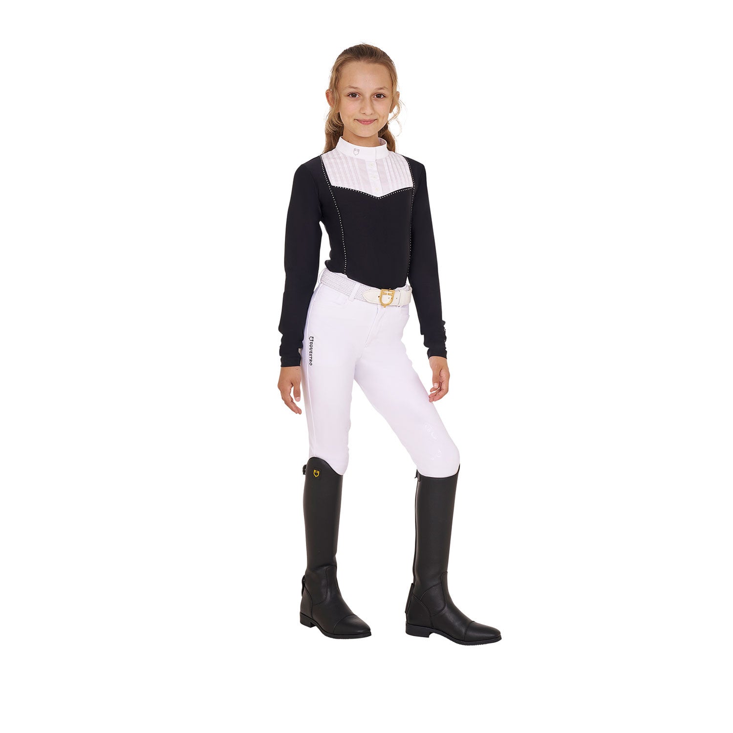 Girls' slim fit competiton polo shirt rhinestones