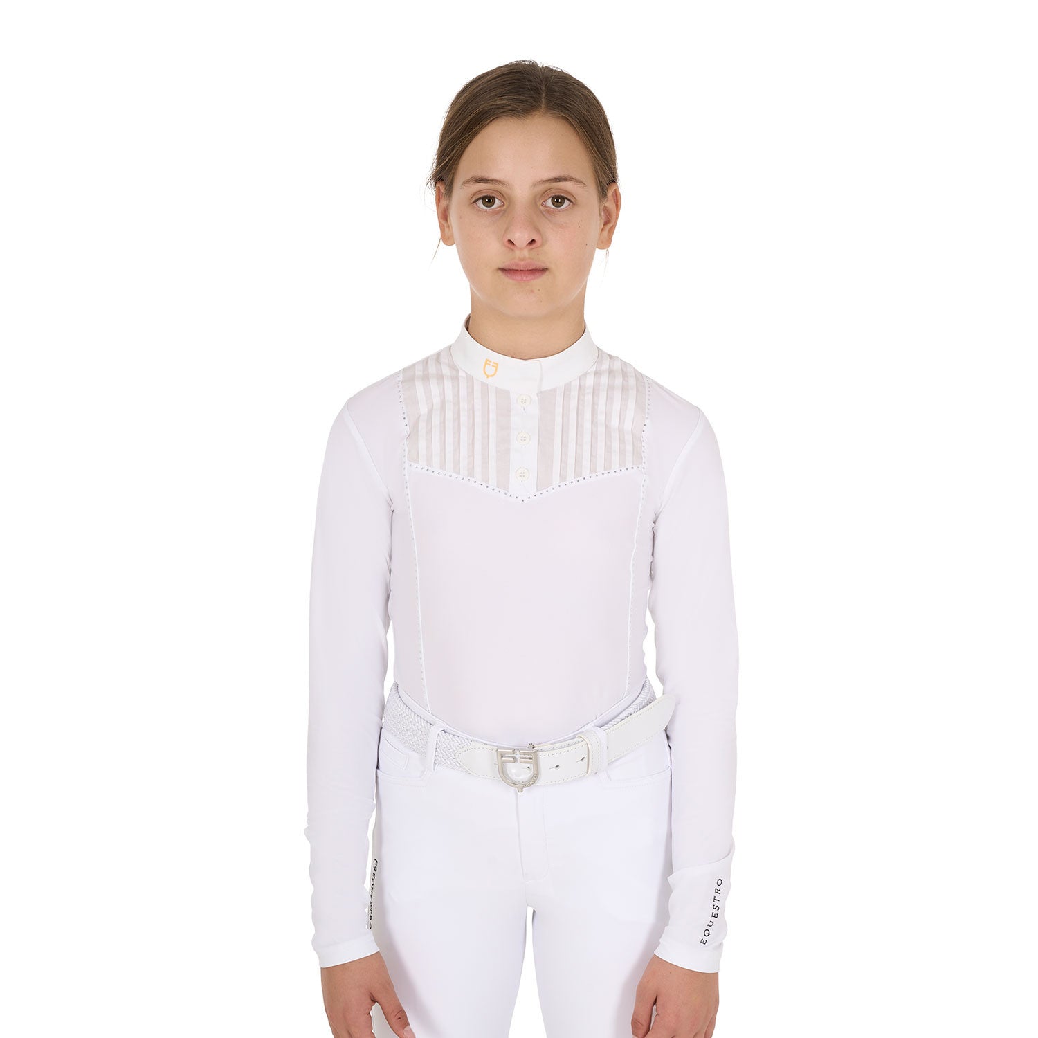 Equestro Girls' slim fit competiton polo shirt rhinestones
