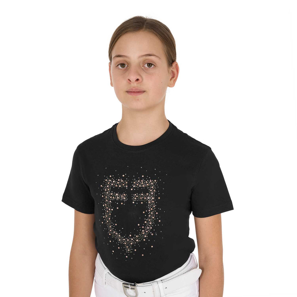 Girls' slim fit T-shirt rose glitter logo