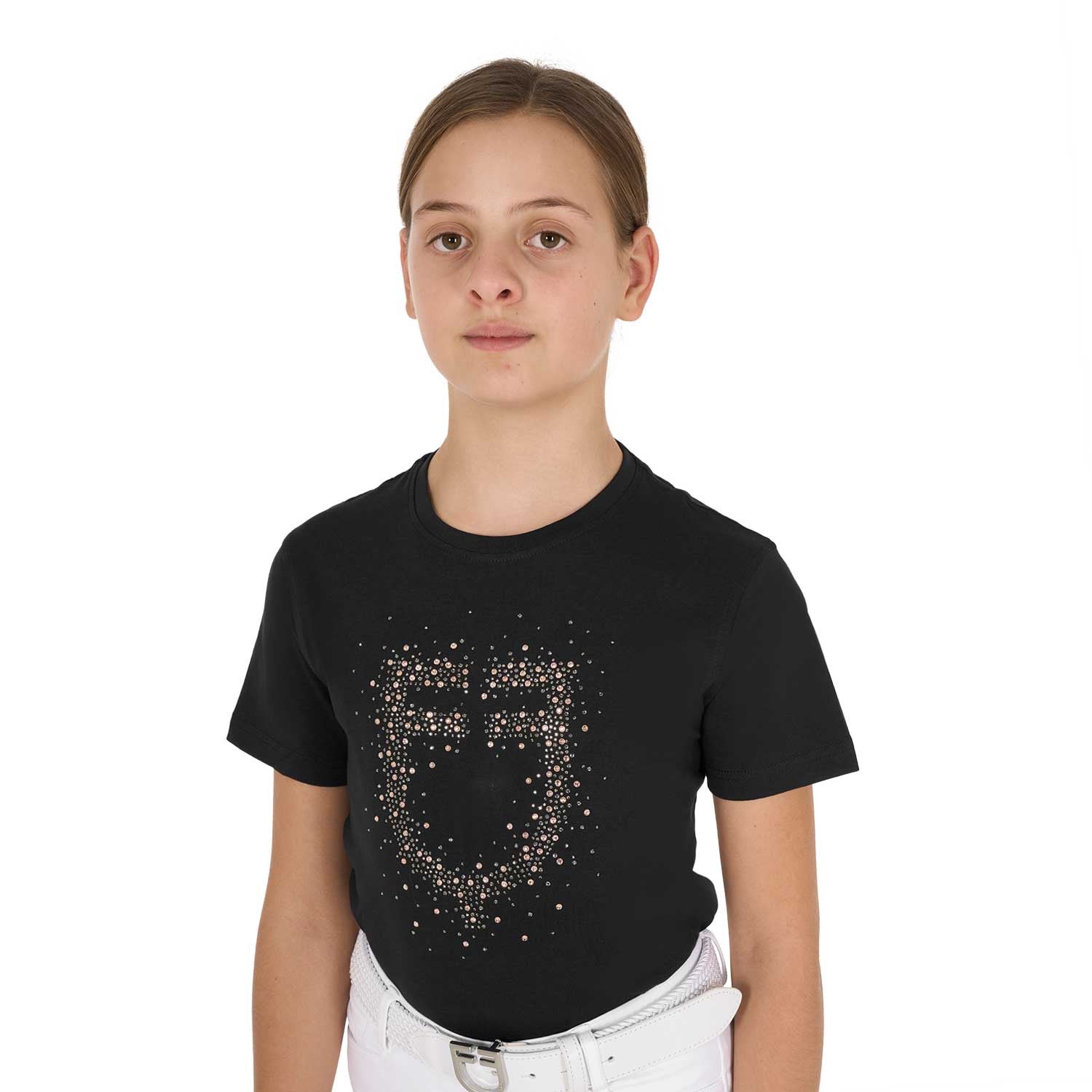 Girls' slim fit T-shirt rose glitter logo
