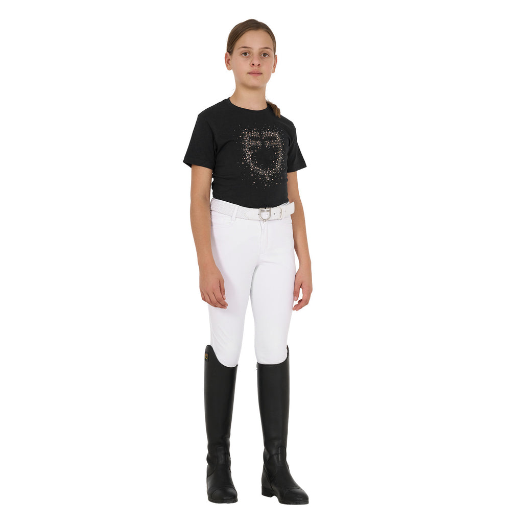 Girls' slim fit T-shirt rose glitter logo