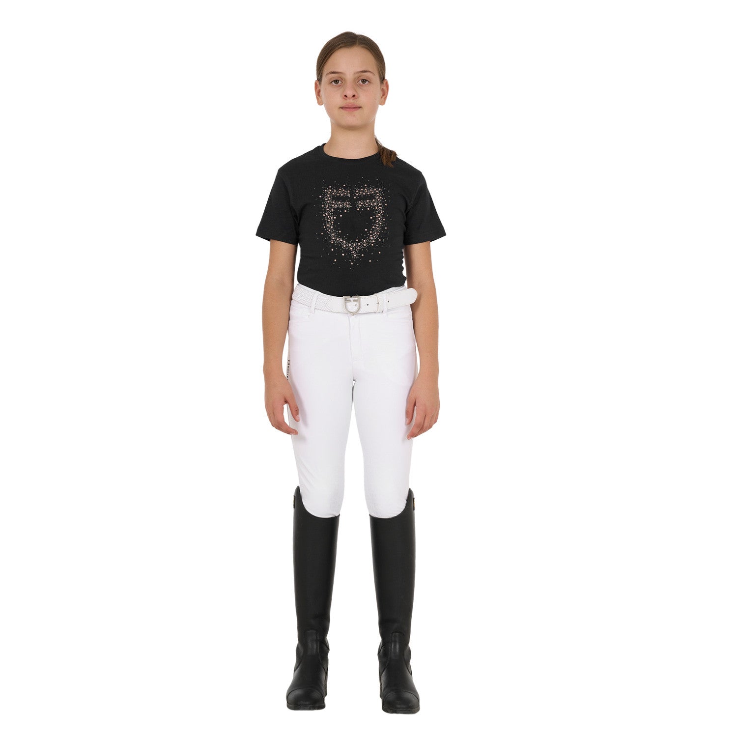 Girls' slim fit T-shirt rose glitter logo