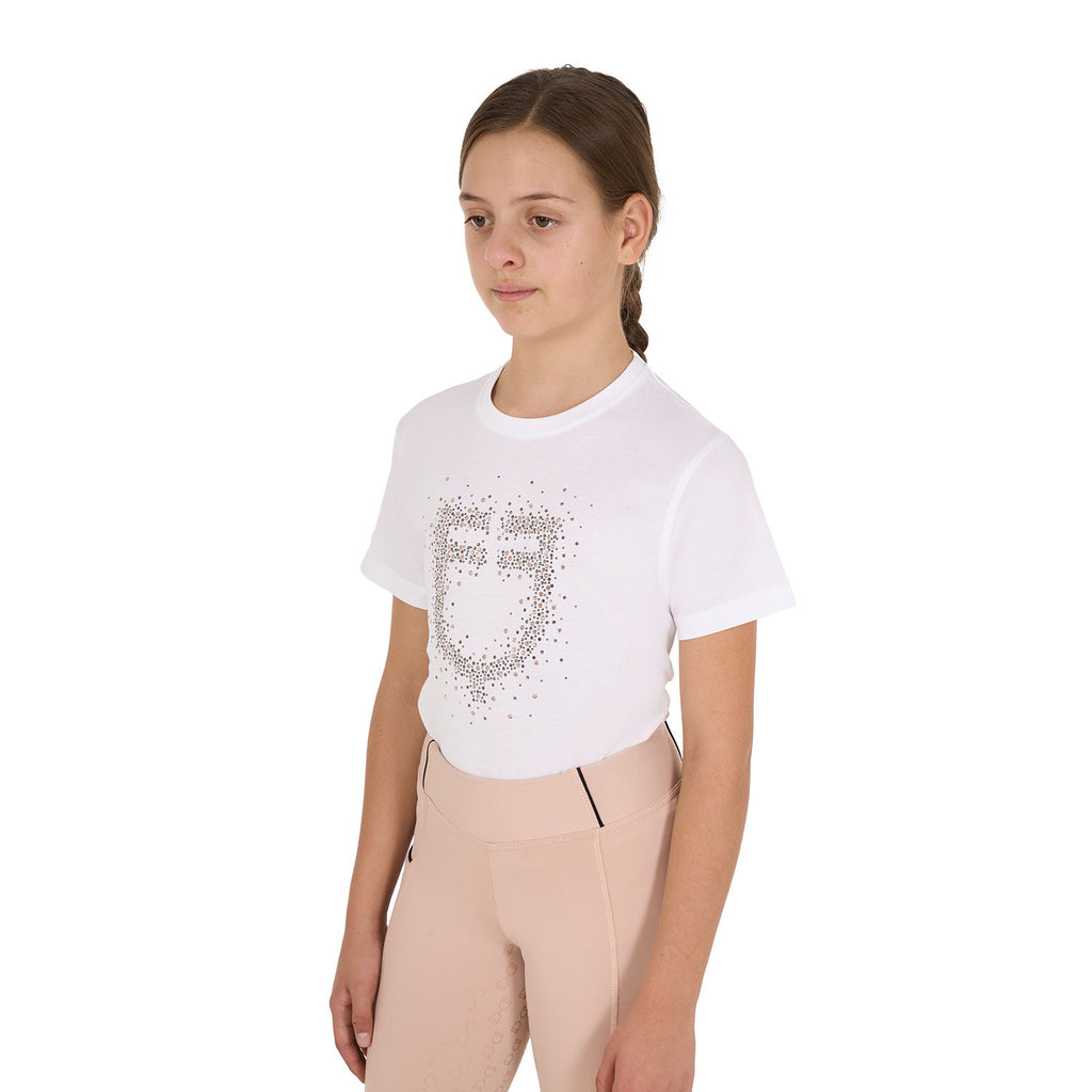 Girls' slim fit T-shirt rose glitter logo