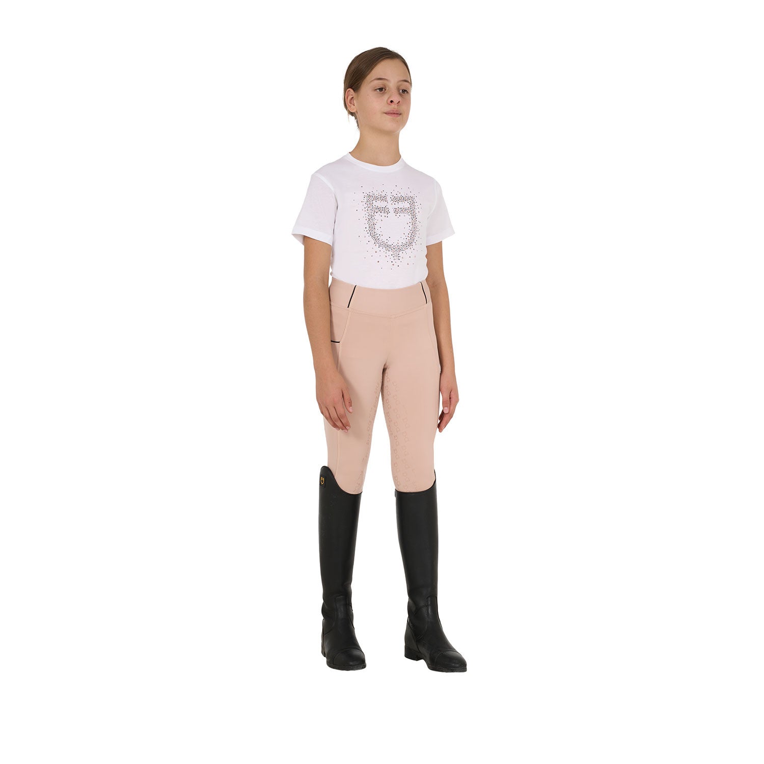 Girls' slim fit T-shirt rose glitter logo
