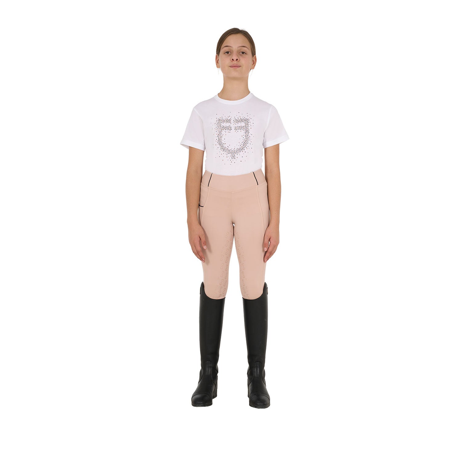 Girls' slim fit T-shirt rose glitter logo
