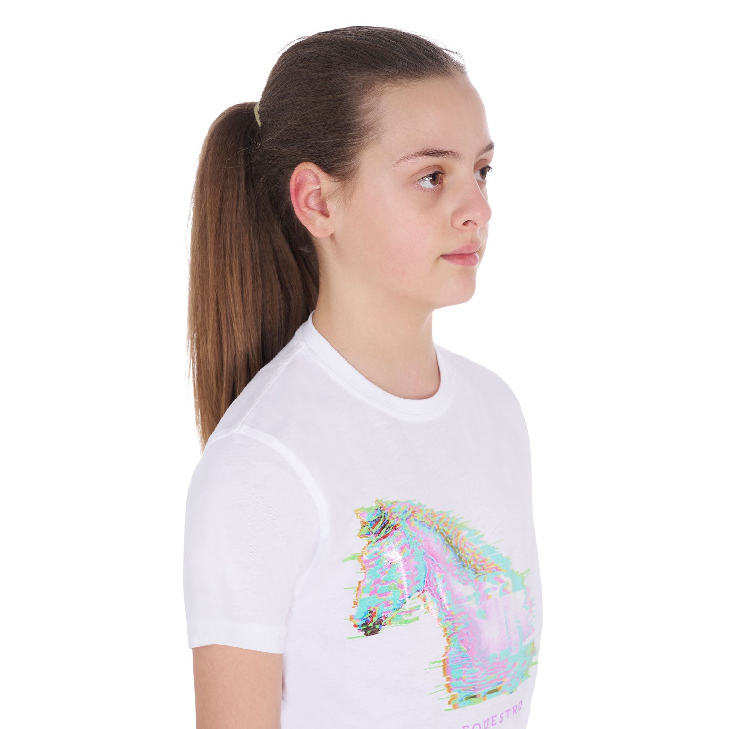 Girls' slim fit t-shirt interference horse print