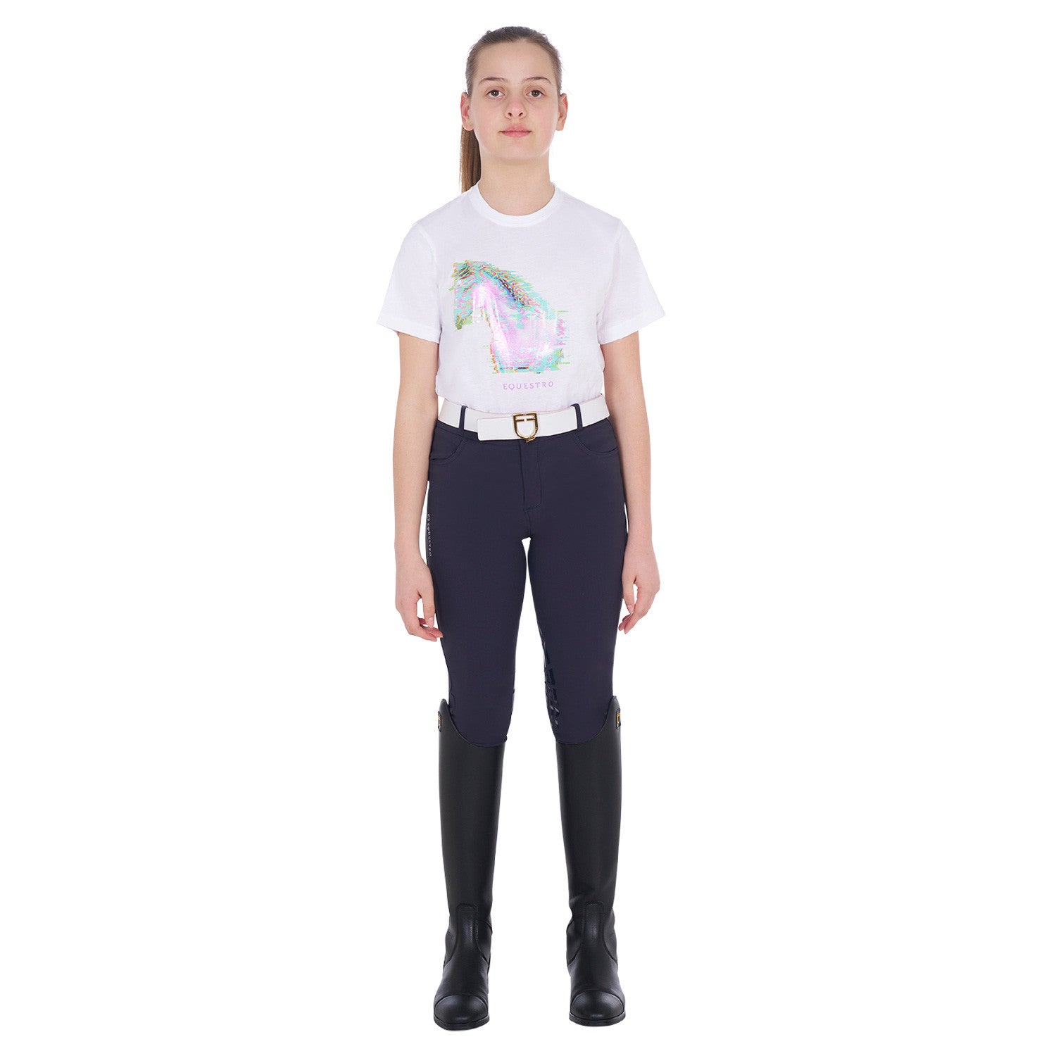 Girls' slim fit t-shirt interference horse print