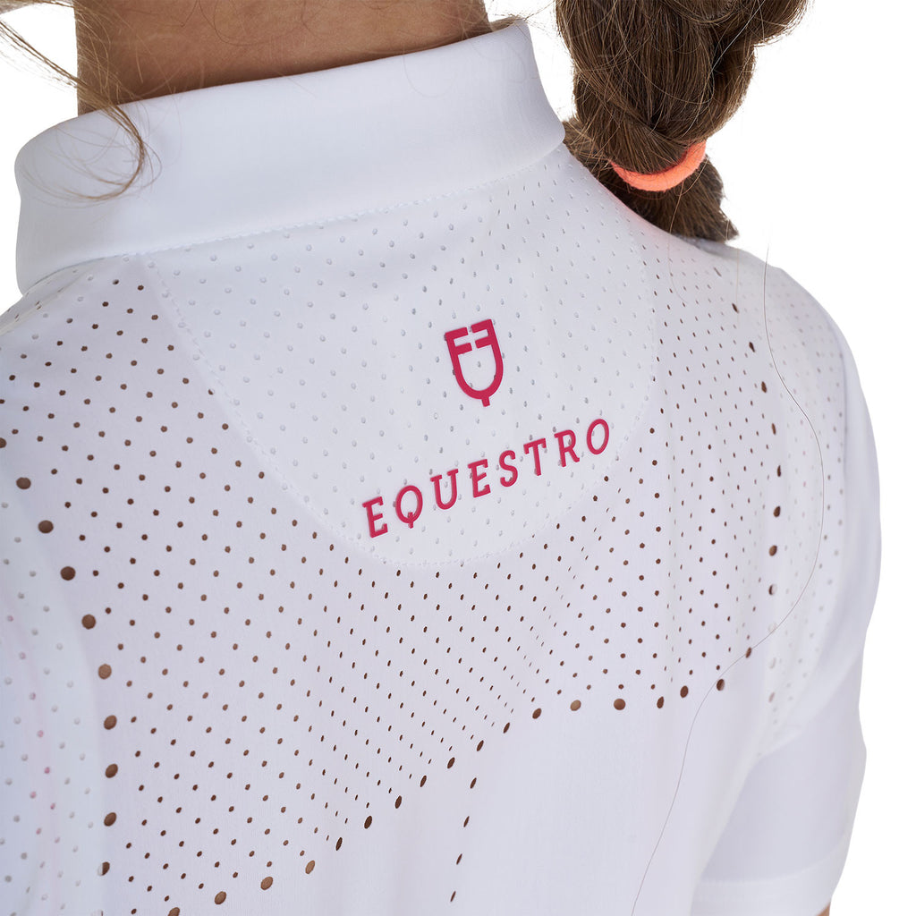 Girls' slim fit competition polo shirt in perforated fabric