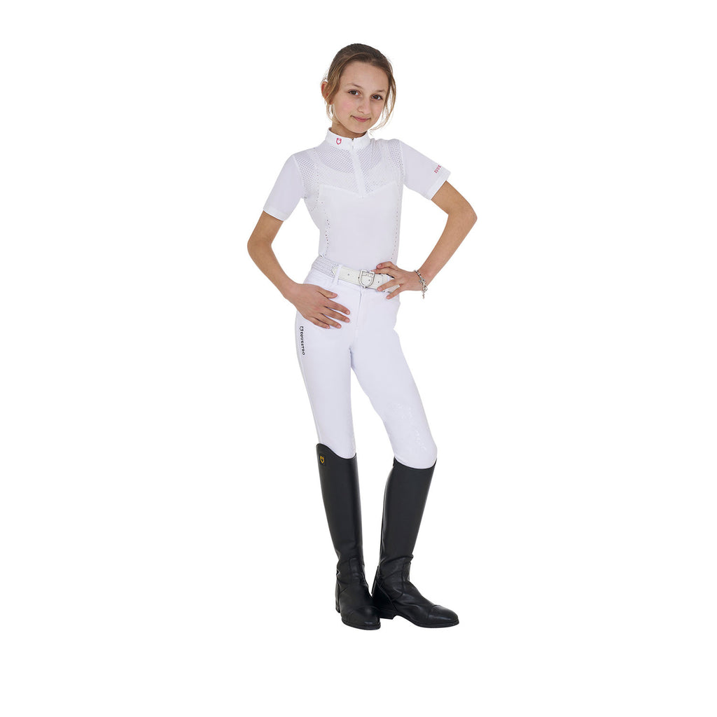 Girls' slim fit competition polo shirt in perforated fabric