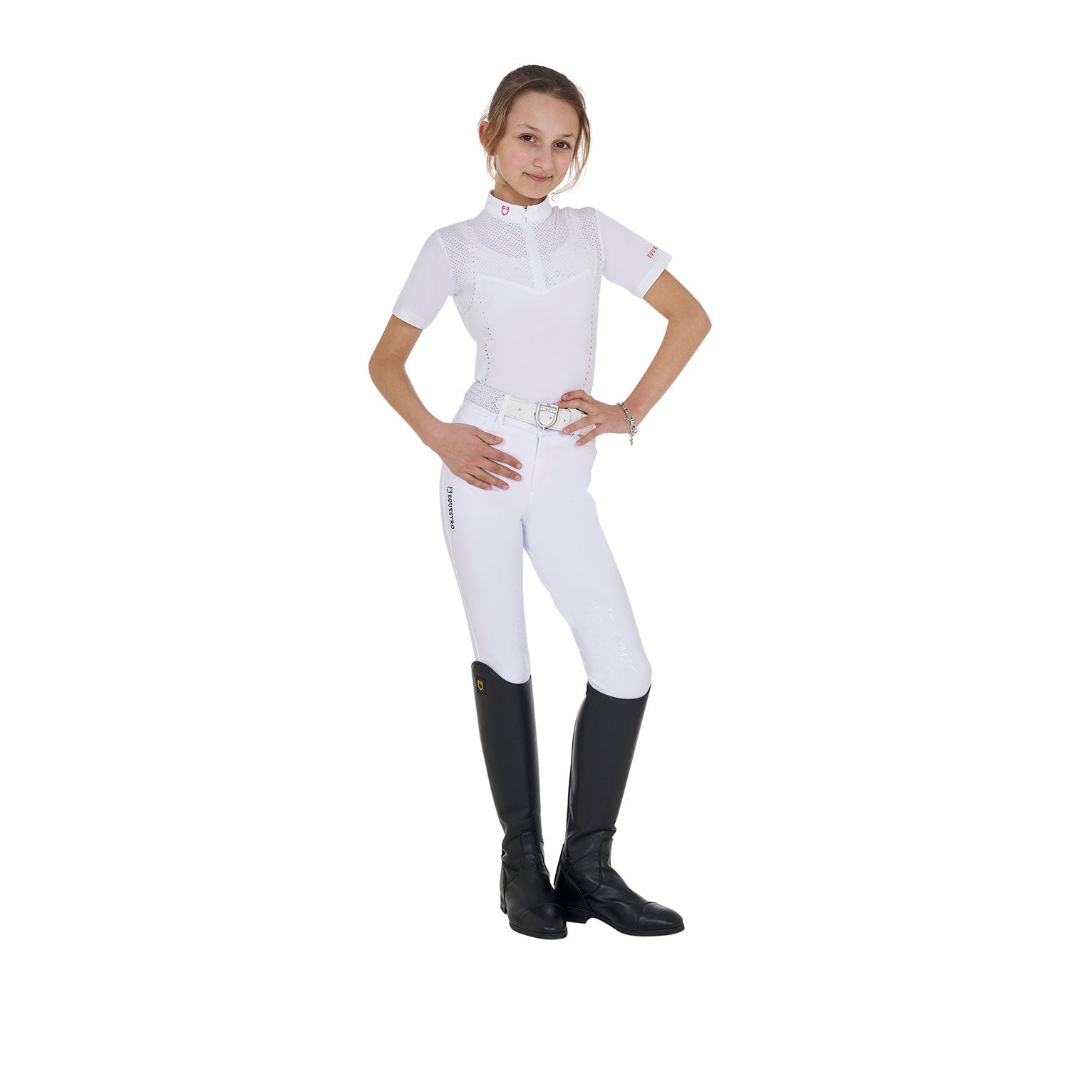 Girls' slim fit competition polo shirt in perforated fabric