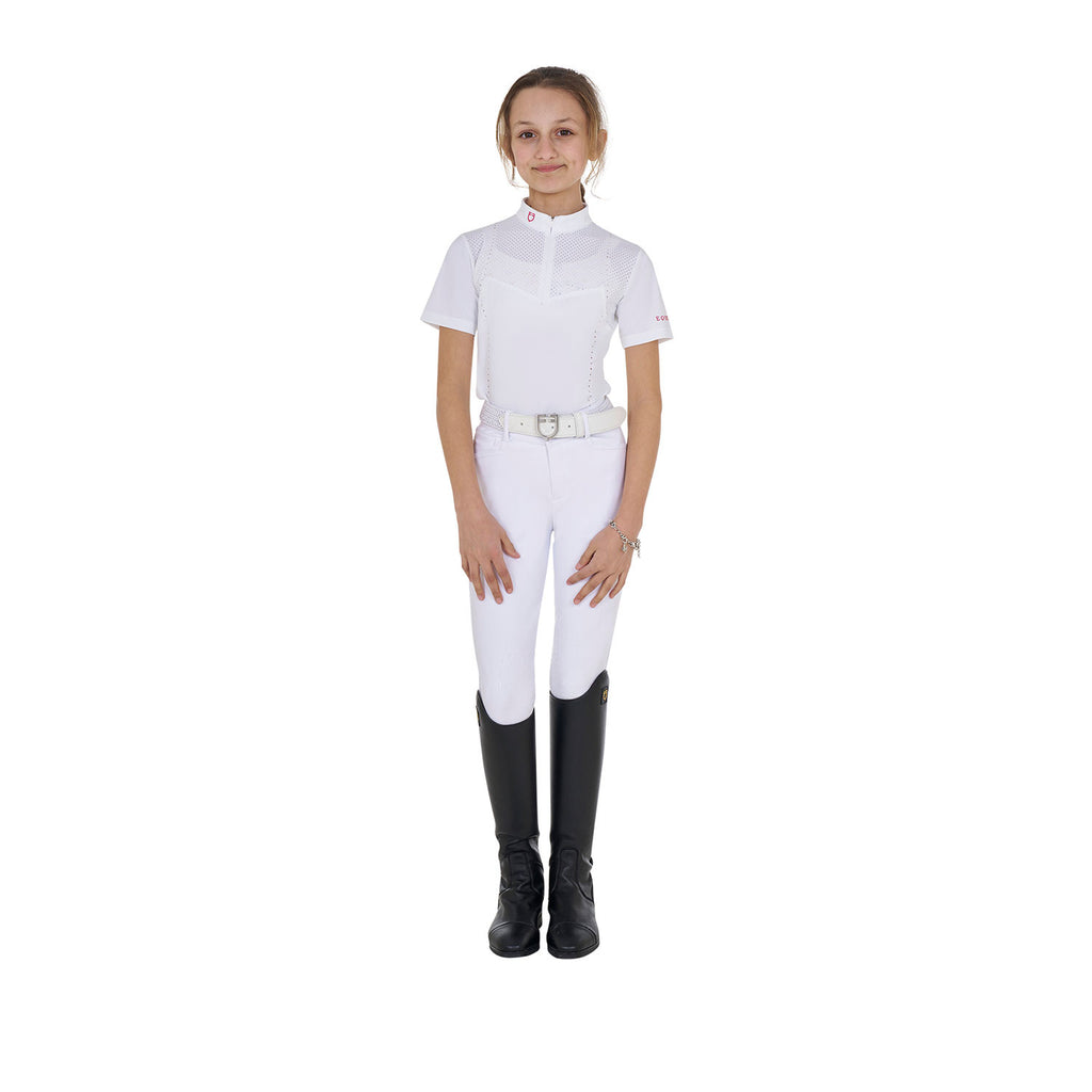 Girls' slim fit competition polo shirt in perforated fabric