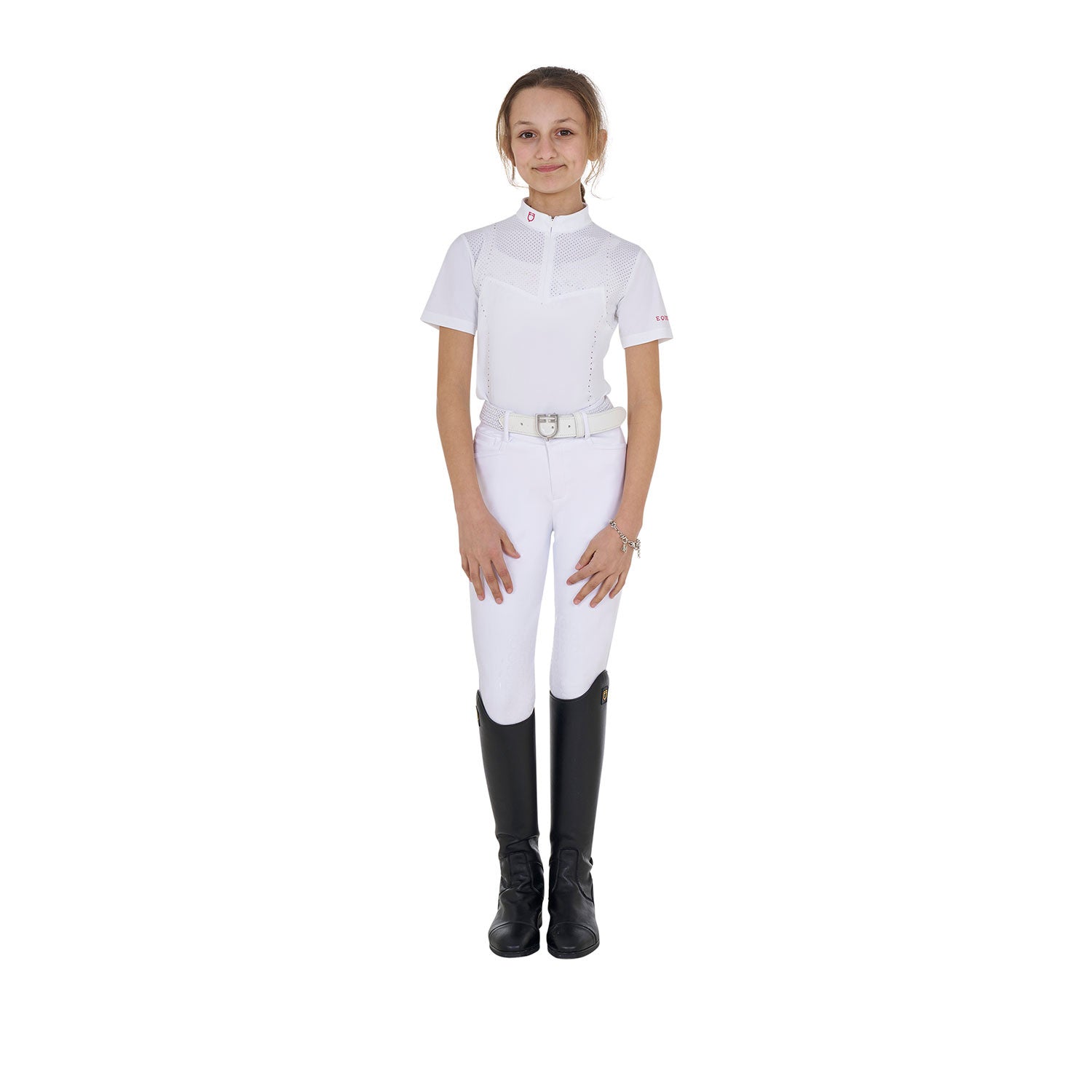 Girls' slim fit competition polo shirt in perforated fabric