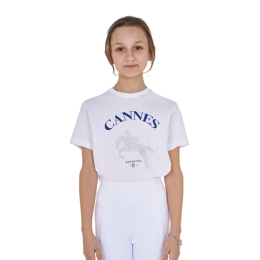 Girls' Cannes cotton T-shirt with rhinestones