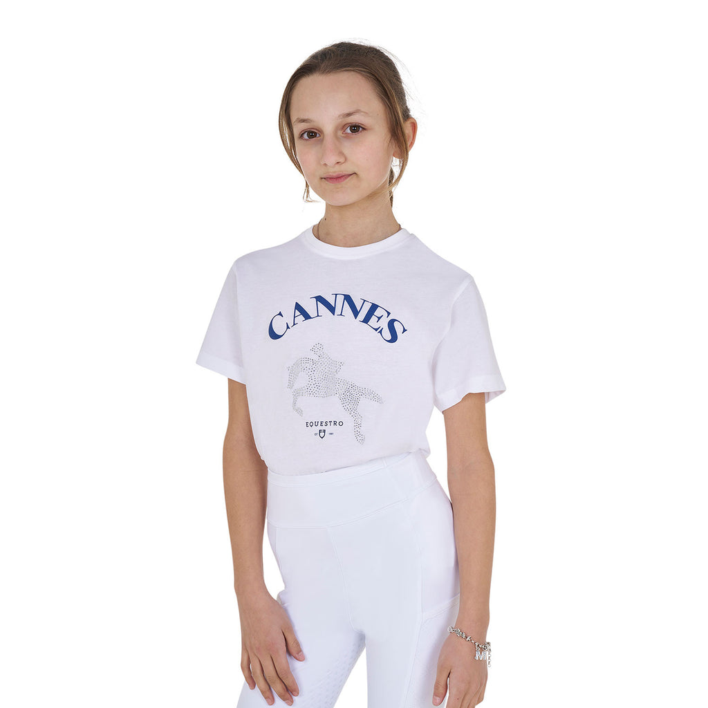 Girls' Cannes cotton T-shirt with rhinestones