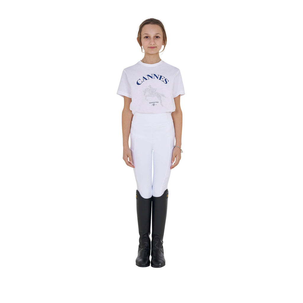 Girls' Cannes cotton T-shirt with rhinestones