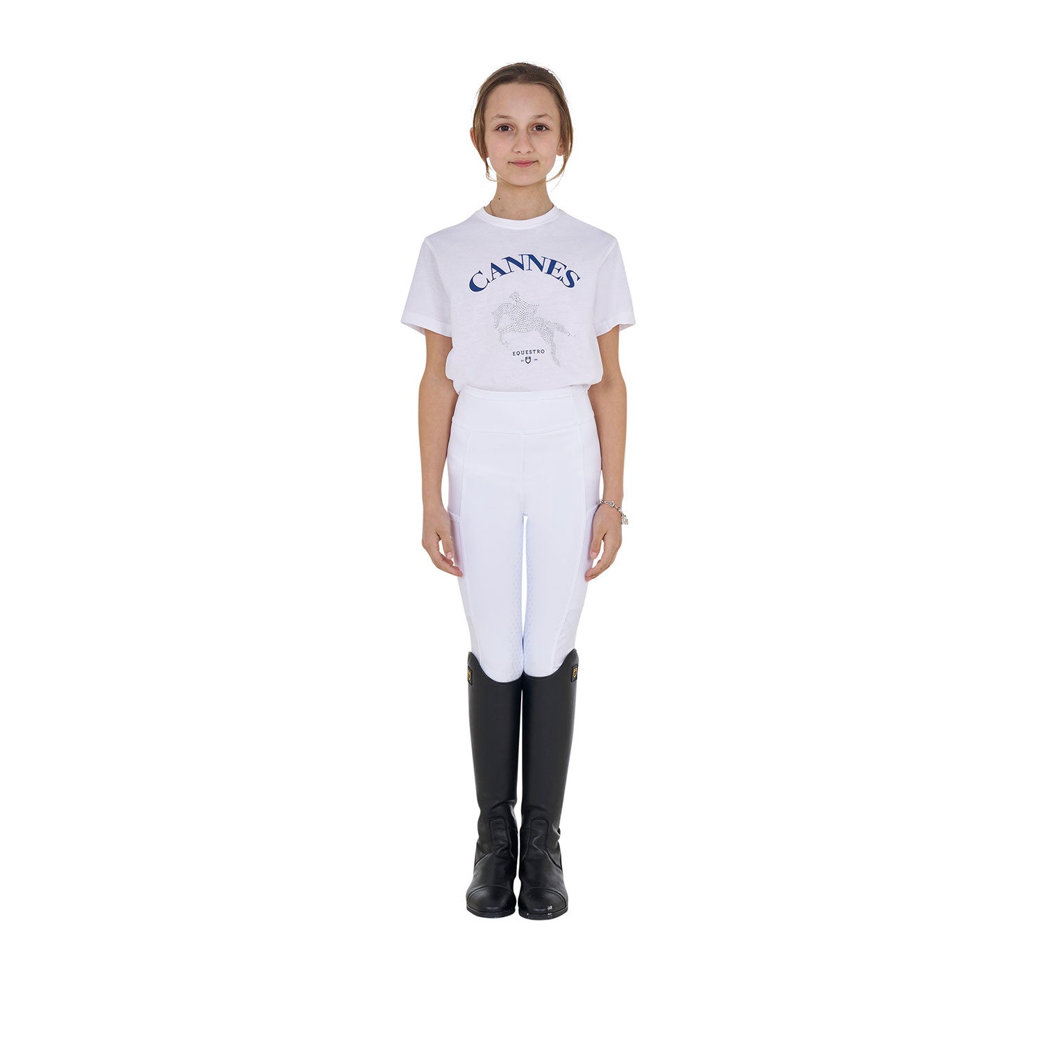 Girls' Cannes cotton T-shirt with rhinestones