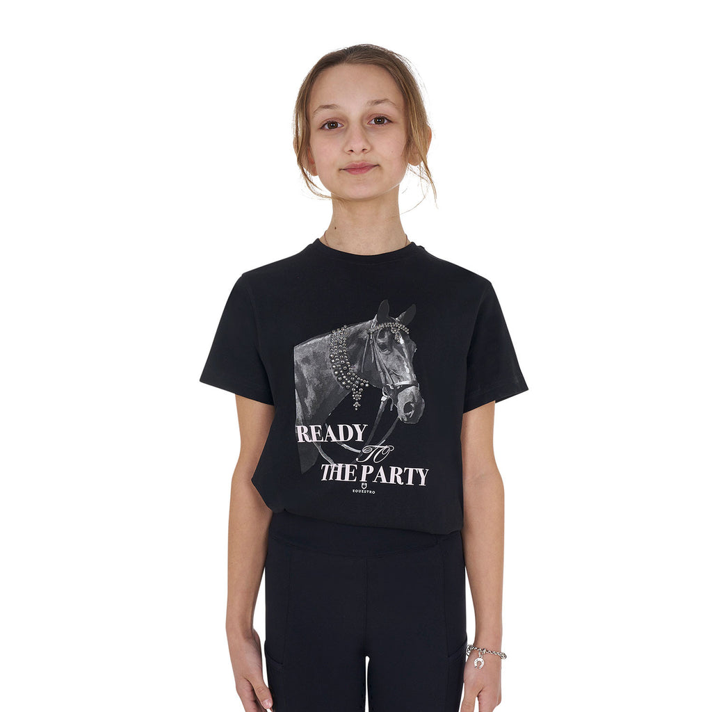 Girls' Ready To The Party cotton T-shirt with rhinestones