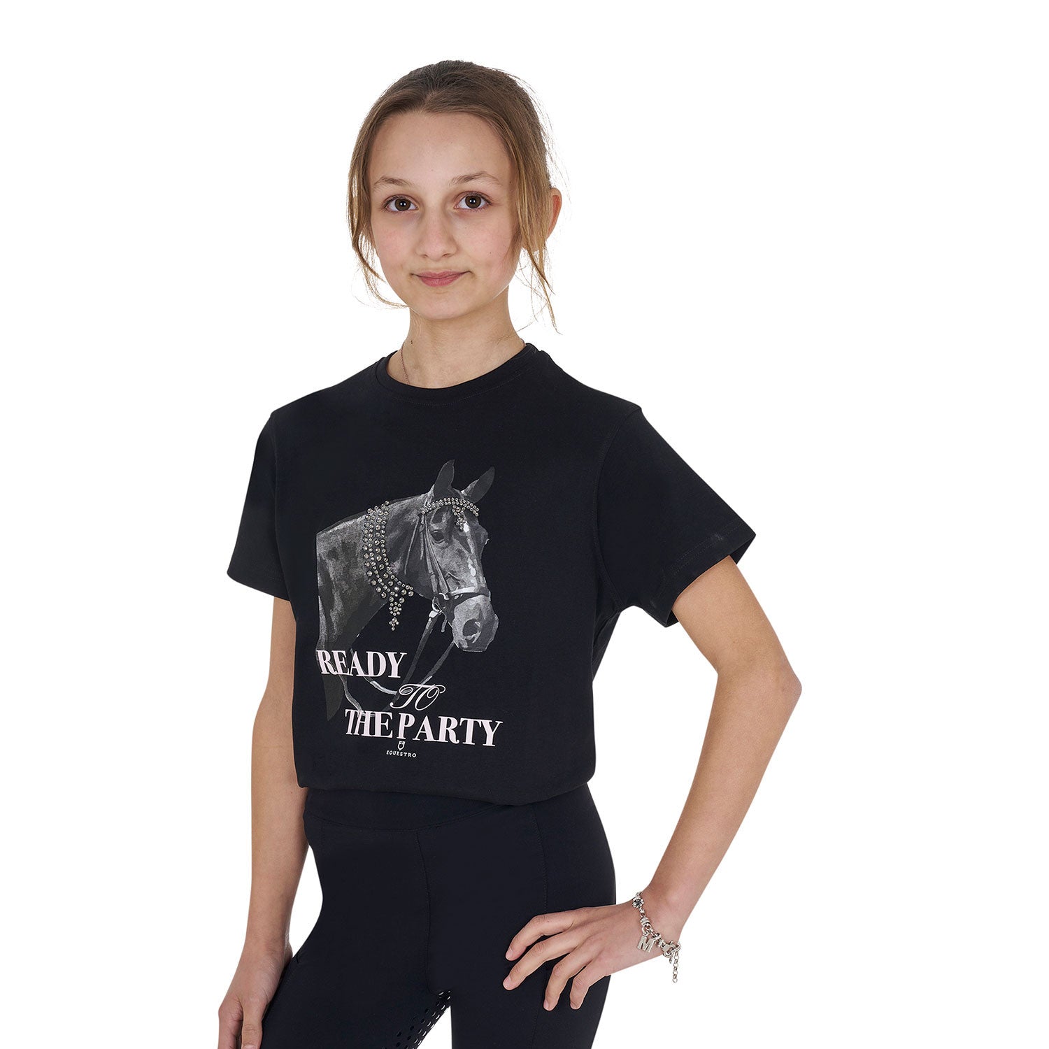 Girls' Ready To The Party cotton T-shirt with rhinestones