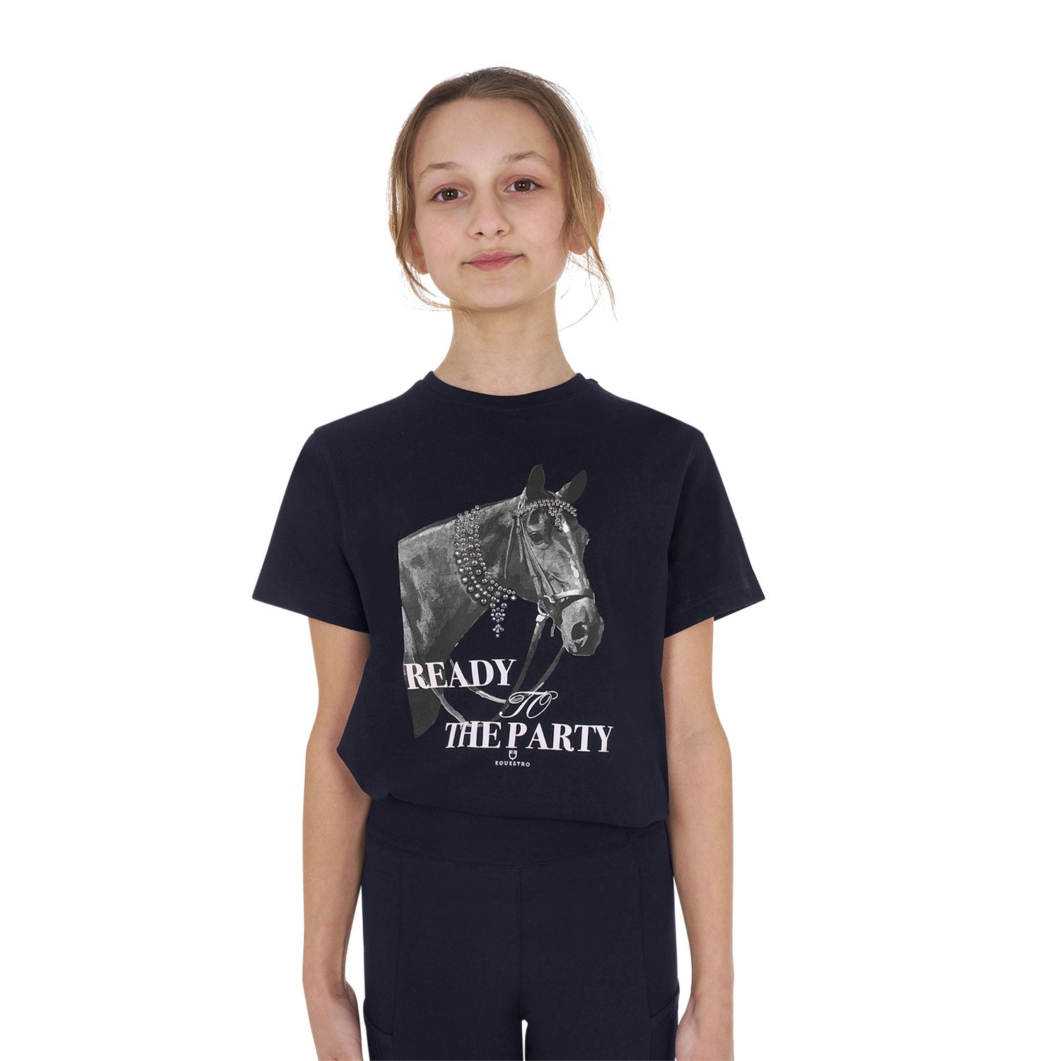Equestro Girls' Ready To The Party cotton T-shirt with rhinestones