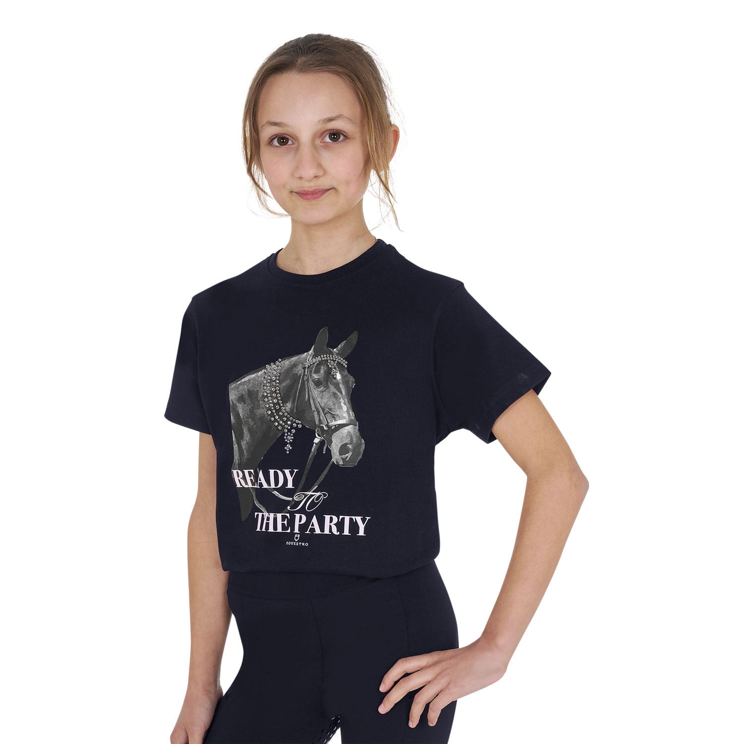 Girls' Ready To The Party cotton T-shirt with rhinestones