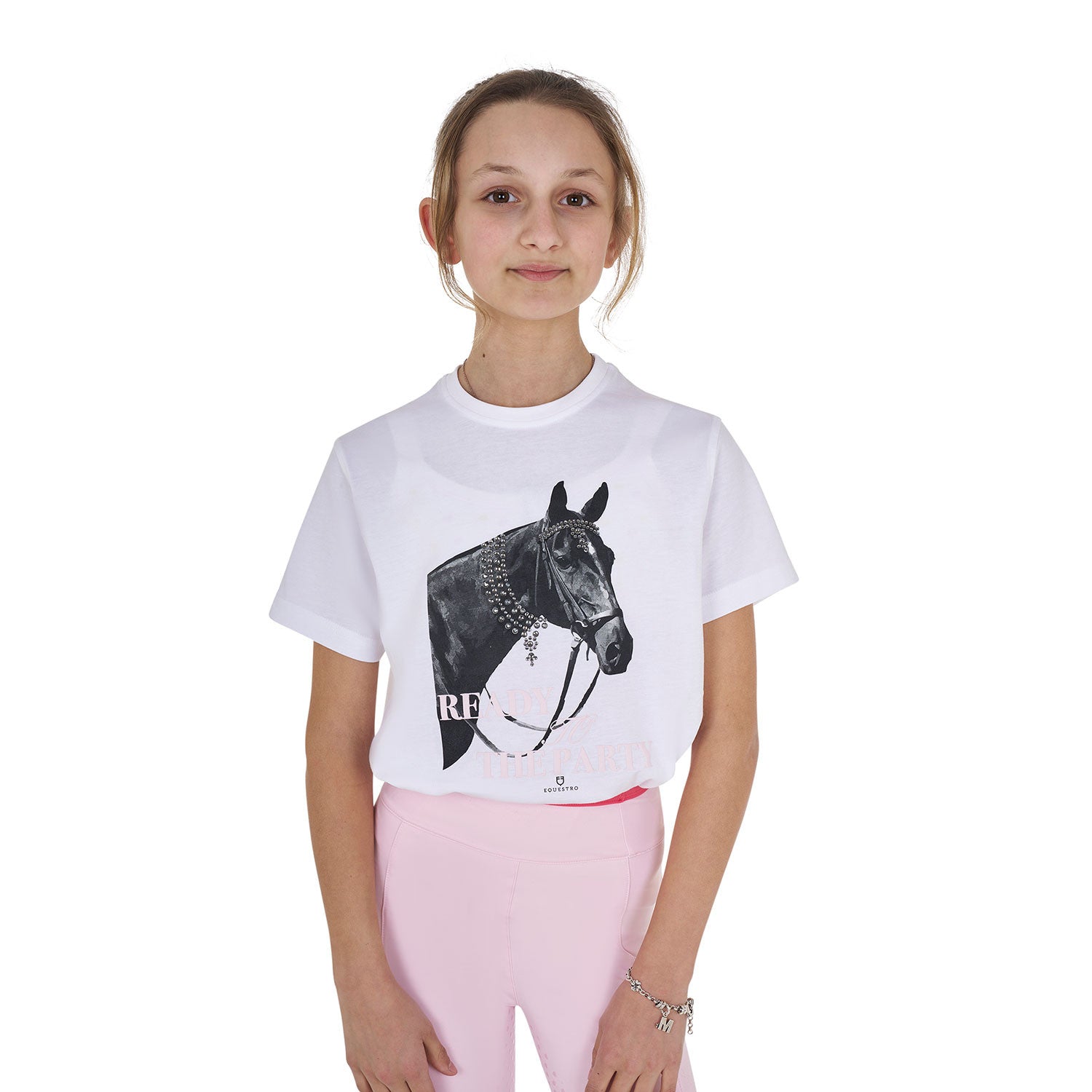 Equestro Girls' Ready To The Party cotton T-shirt with rhinestones