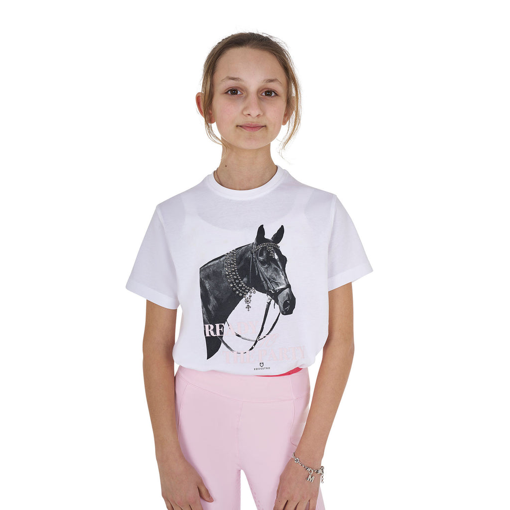 Girls' Ready To The Party cotton T-shirt with rhinestones