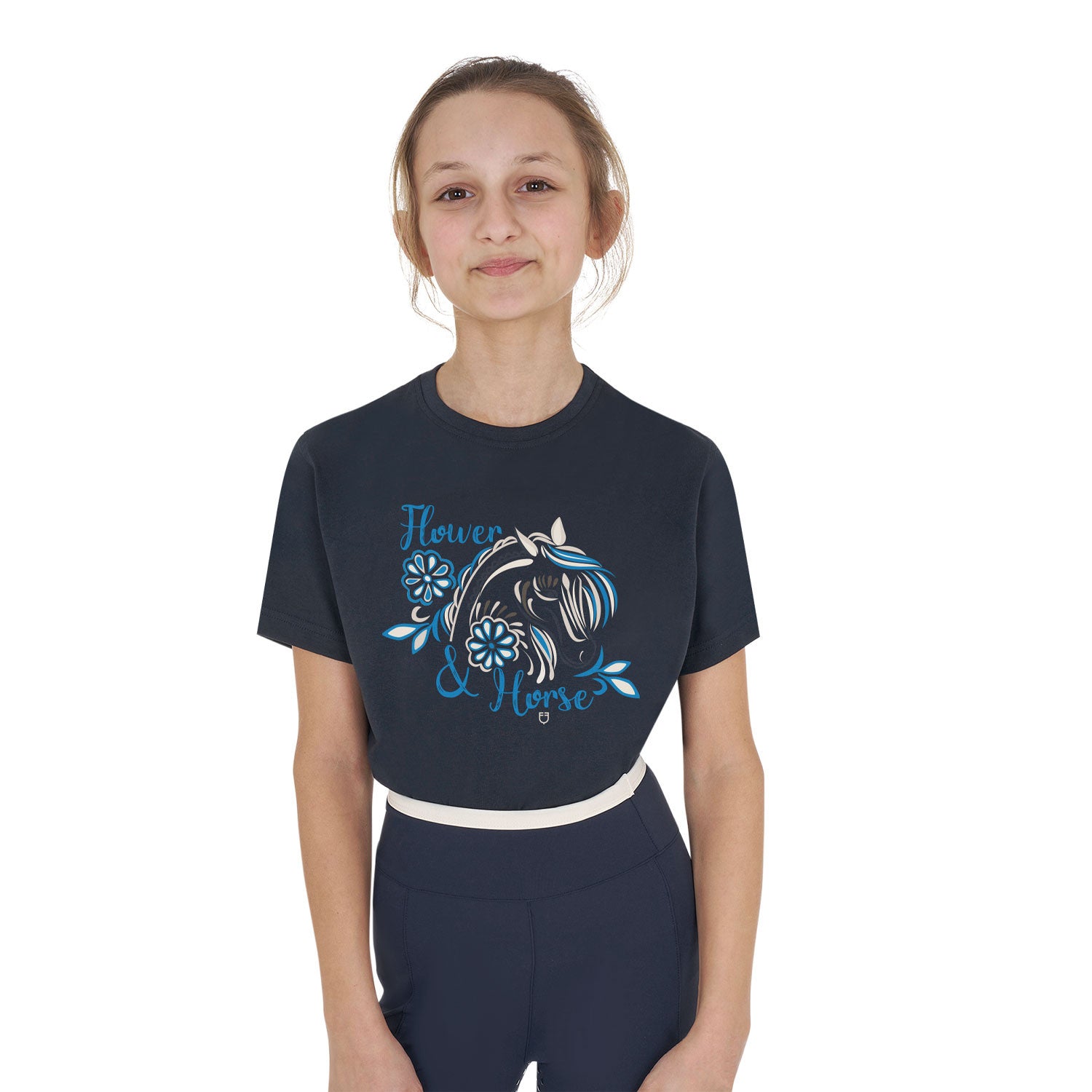 Equestro Girls' Flower Horse cotton T-shirt