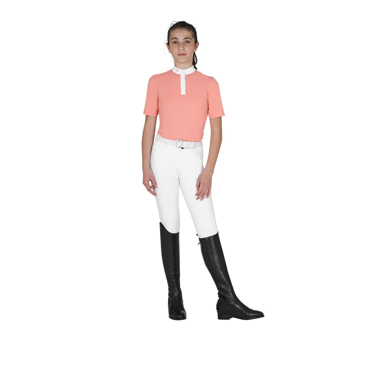 Girls' slim fit competition polo shirt with buttons