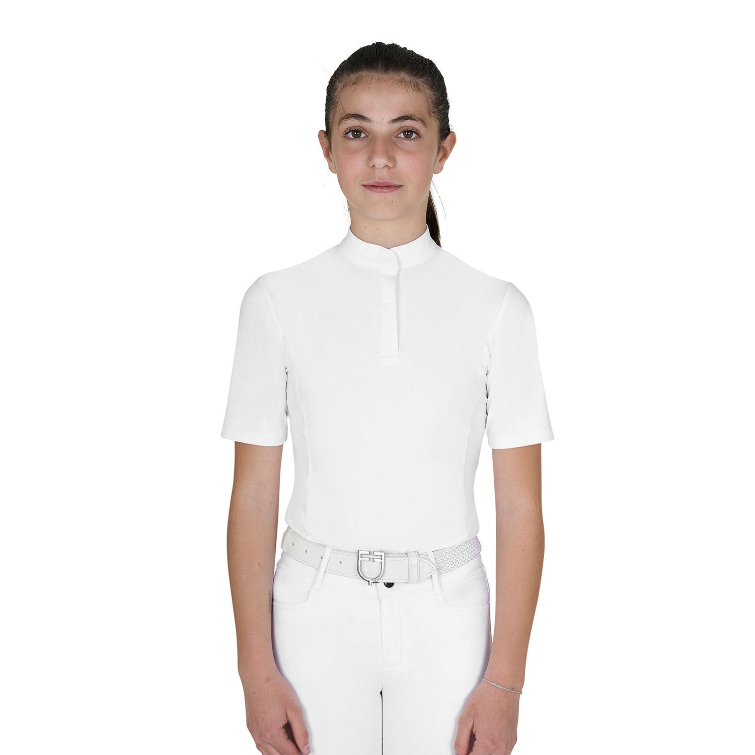 Equestro Girls' slim fit competition polo shirt with buttons
