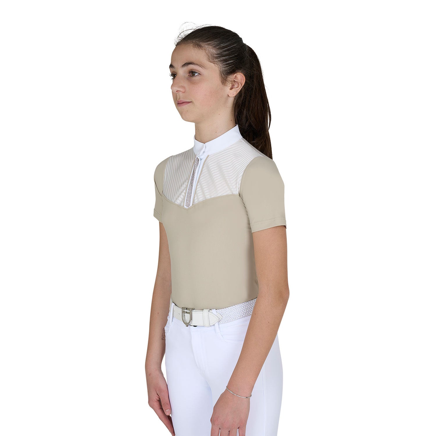 Equestro Girls' slim fit competition polo shirt with silk-like fabric inserts