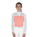 Girls' long-sleeved competition polo shirt with micro-mesh inserts