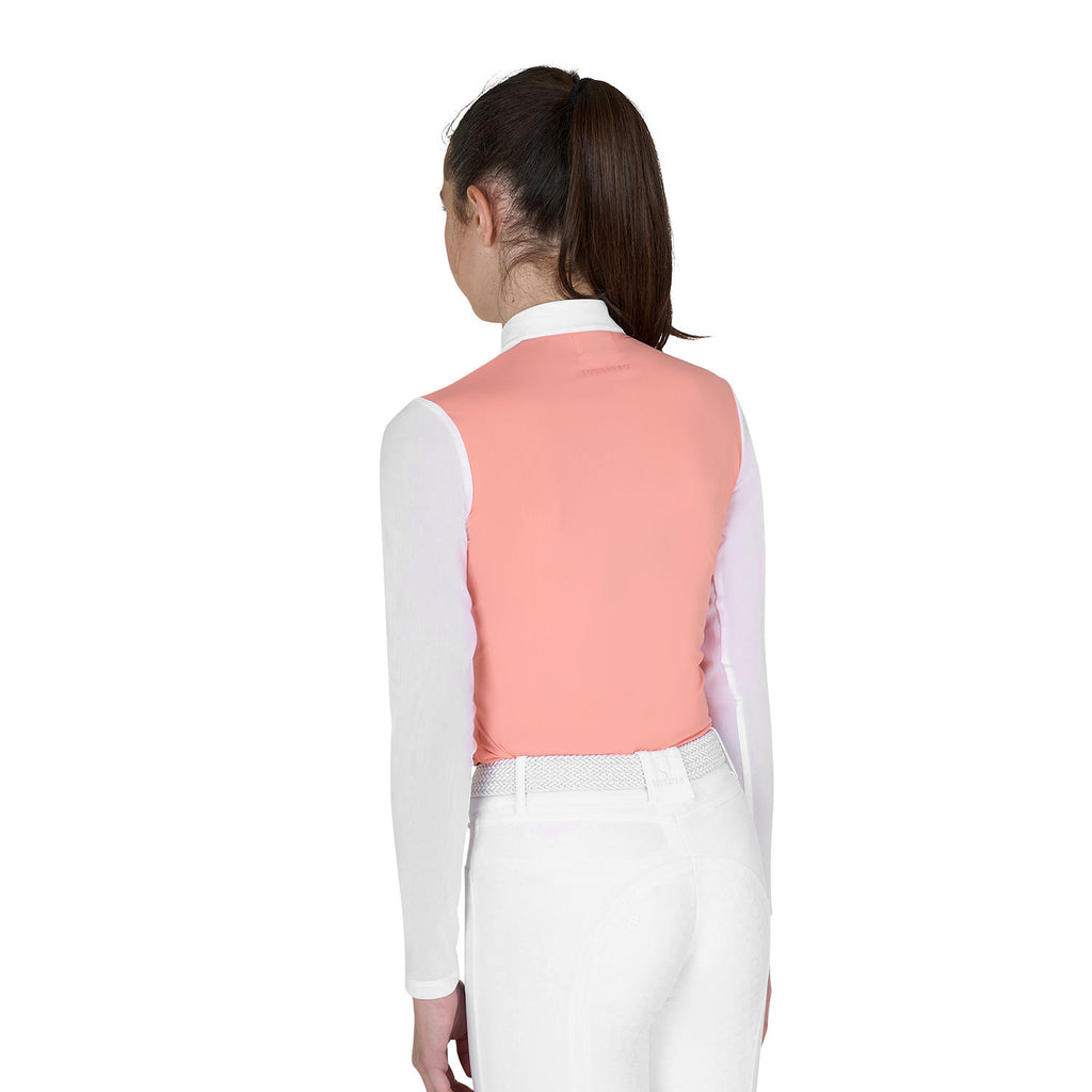 Girls' long-sleeved competition polo shirt with micro-mesh inserts