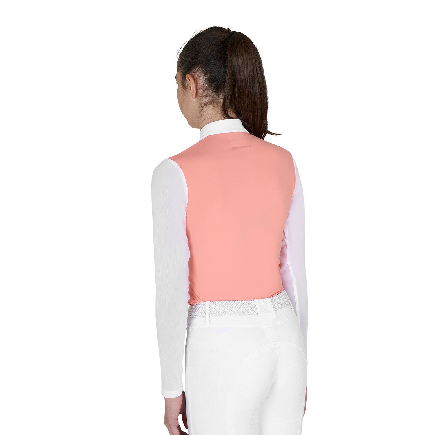 Girls' long-sleeved competition polo shirt with micro-mesh inserts