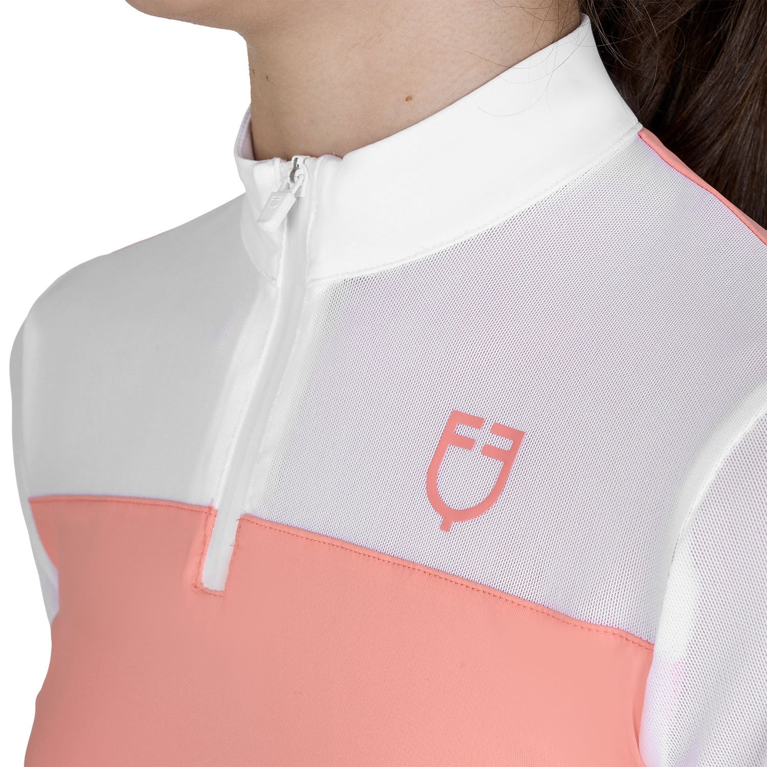 Girls' long-sleeved competition polo shirt with micro-mesh inserts