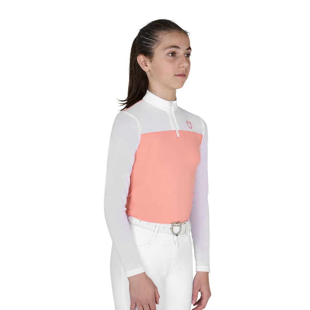 Girls' long-sleeved competition polo shirt with micro-mesh inserts
